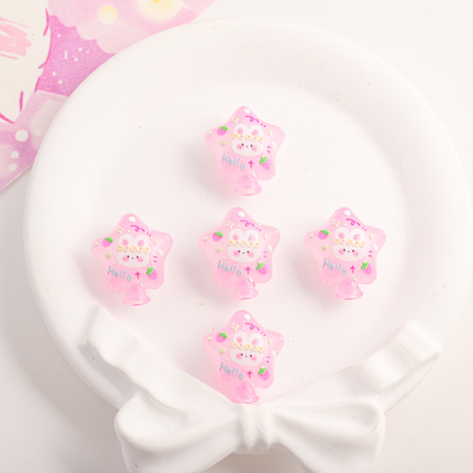 Wholesale 10pcs Cute cartoon star printed beads with straight holes OLY Exclusive