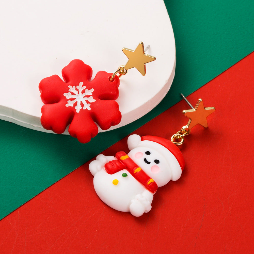 Wholesale Christmas S925 Silver Needle Earrings Asymmetric Elk Christmas Tree Elderly Snowflake Alloy Earrings