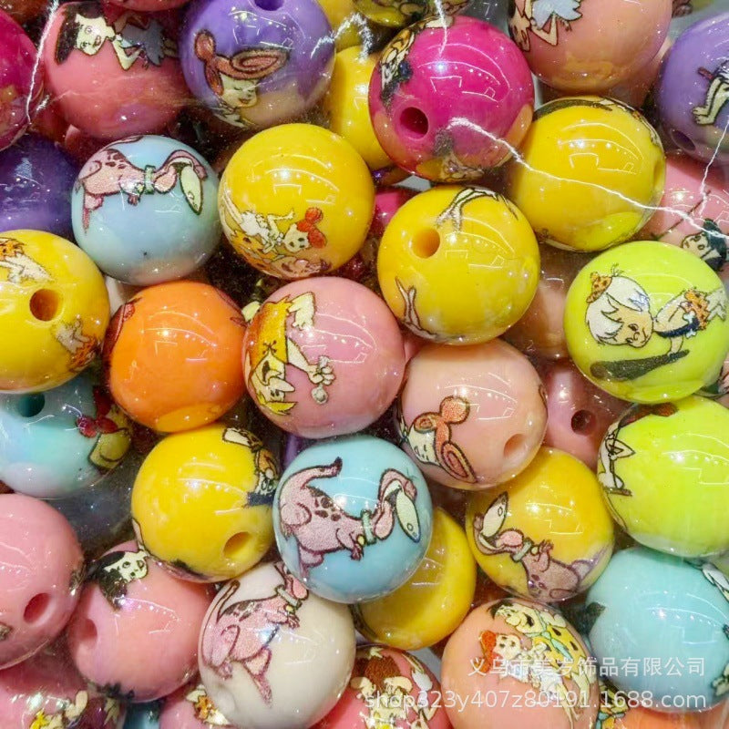 Wholesale 200pcs Modern Caveman Cartoon 16Mm Acrylic Loose Beads For DIY Phone Charms Bag Charms Fashion Decorative Accessory Gift Boutique Resale