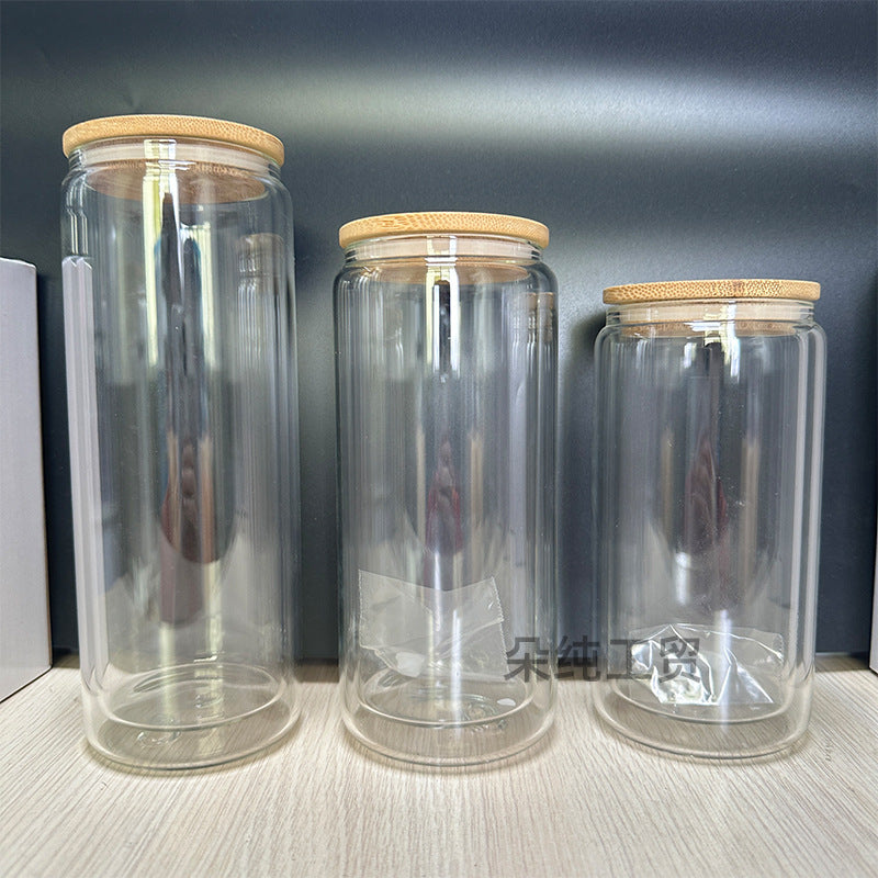 Wholesale Snowball Cup Double Layer Glass Cup 16oz Perforated Thermal Sublimation Mason Cup Cola Straw & 25oz & 20oz Glass Cup Can Be DIY and Can Be Stickered