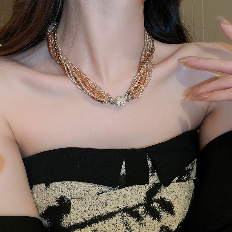 Wholesale Diamond Multi-layer Wrap Crystal Fashion Bracelet Necklace