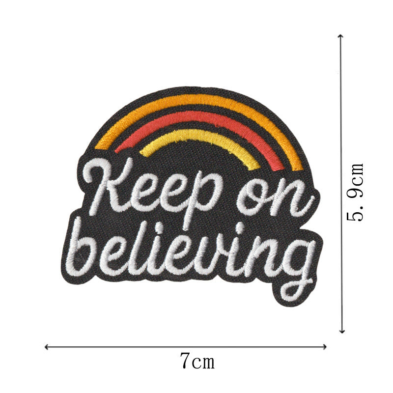 Wholesale Set Of 9 Cartoon English Phrase Embroidered Iron On Patches For Clothing Bags Black White DIY Decorative Accent