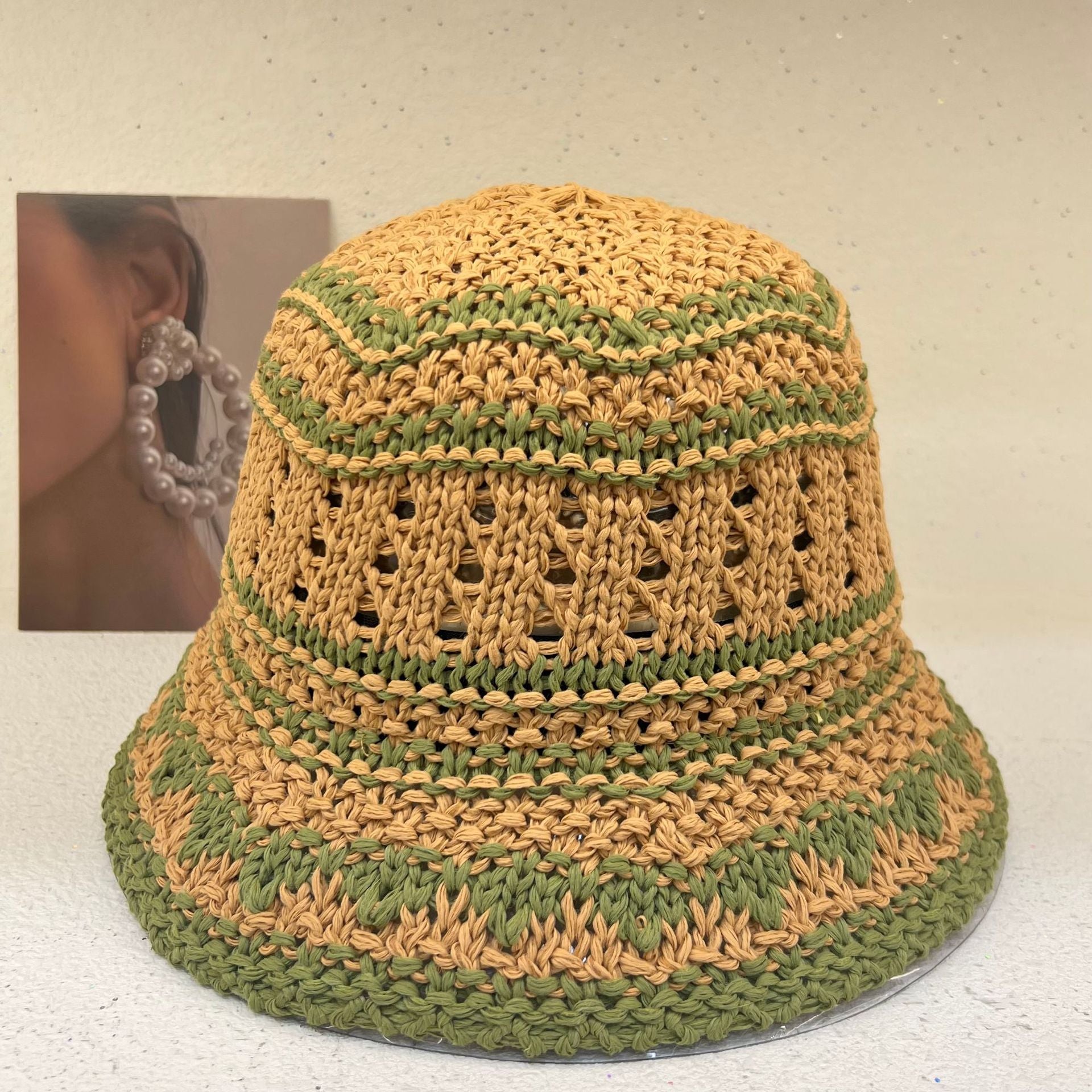 Wholesale Hyuna Style Colorful Stripes Handwoven Vacation Beach Sun Hat