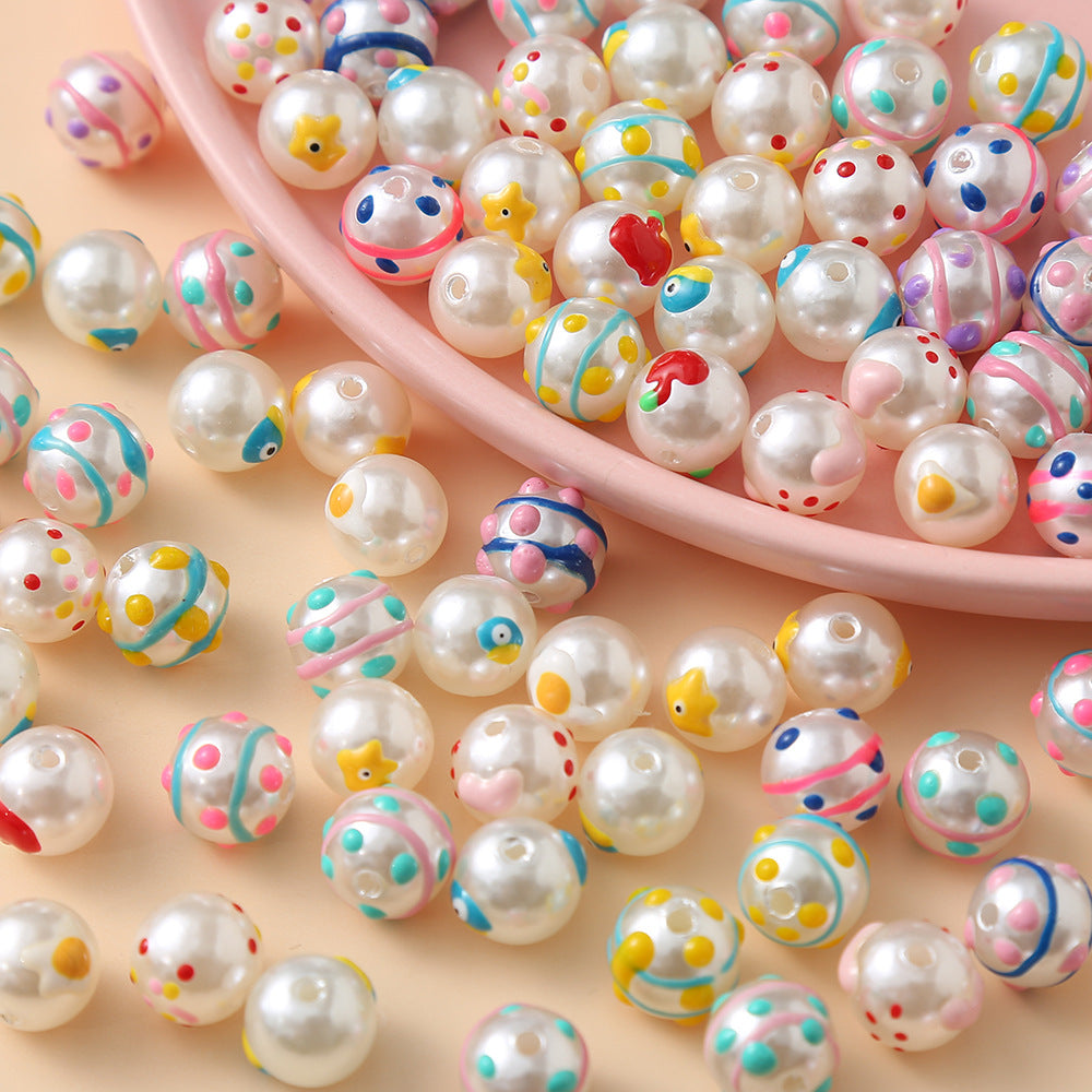 Wholesale 10pcs/pack 10mm Imitation Pearl Creative Drip Oil Hand Painted Beads