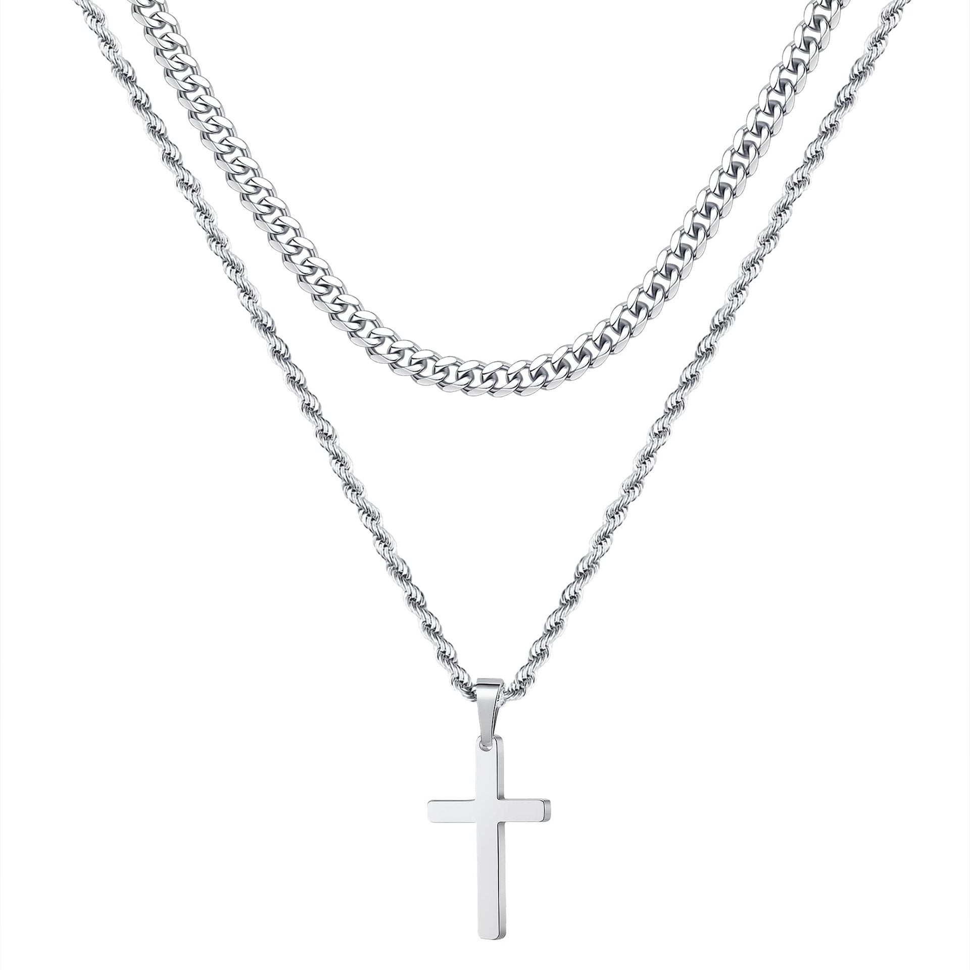 Wholesale Golden cross double layered stainless steel necklace