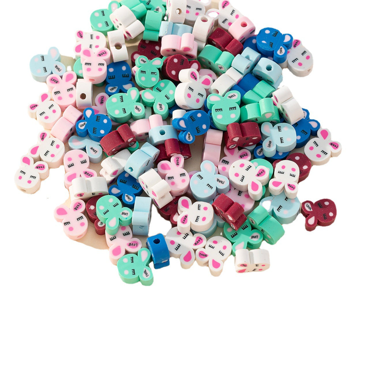 Wholesale 100pcs/pack Cartoon Colorful Rabbit Soft Pottery Sliced Beads