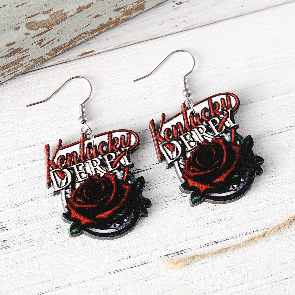 Wholesale Western wind rose horseshoe wooden double-sided earrings