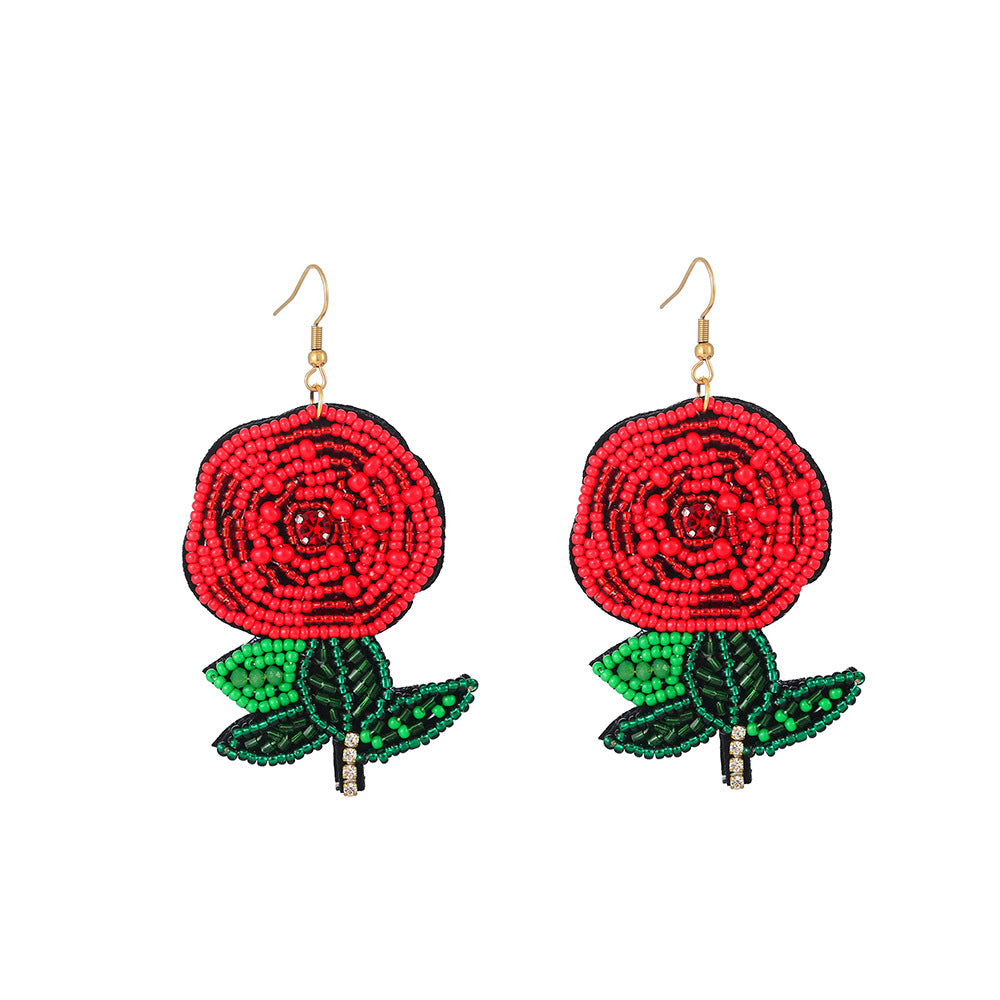 Wholesale Cherry rose flower seed bead earrings