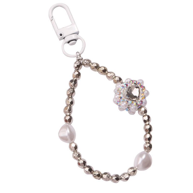 Wholesale Pearl Diamond Heart Metal keychain