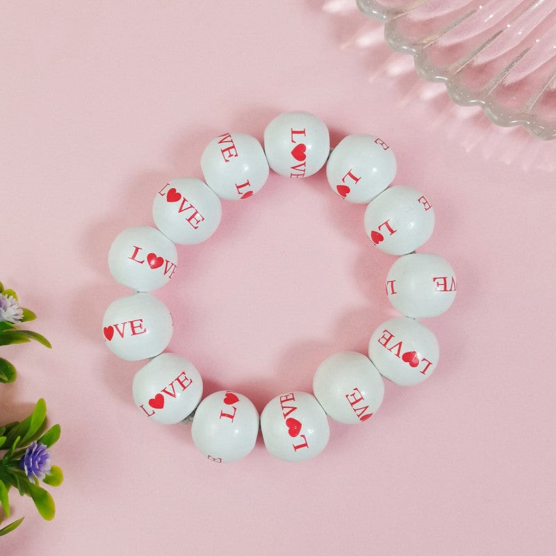 Wholesale Valentine's Day series sweet fresh cute love heart print handmade beaded wooden beads bracelet women's accessories