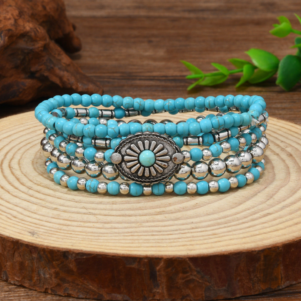 Wholesale Bohemian style denim turquoise Layered Bracelet Set