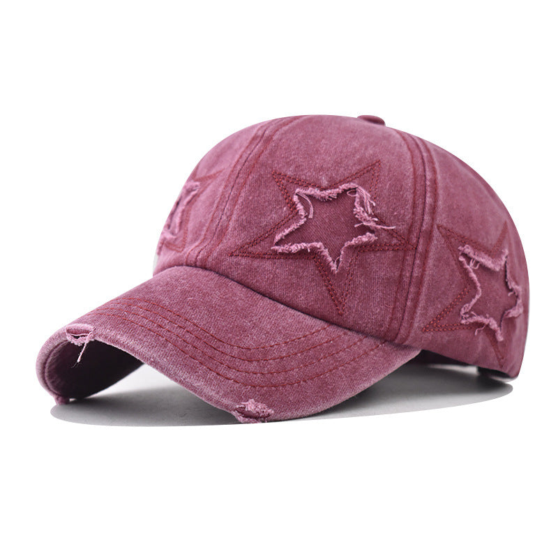Wholesale Pure Cotton Washed Distressed Personalized Hole Five-pointed Star Baseball Cap