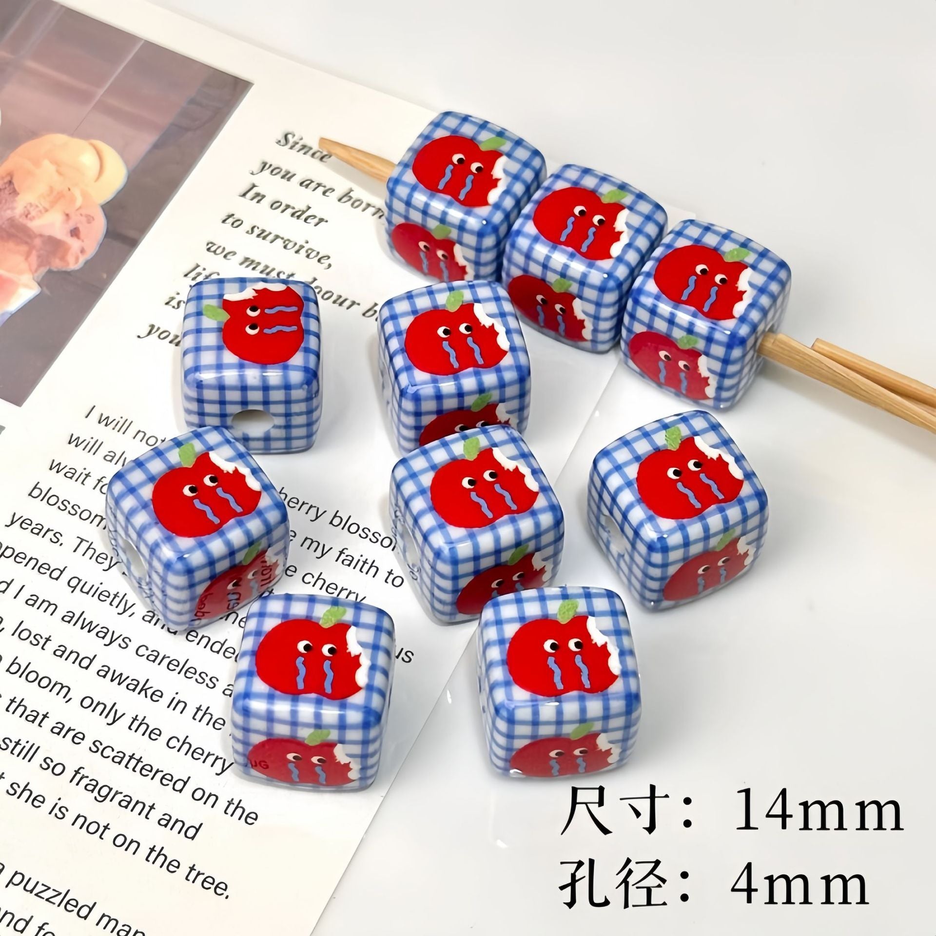 Wholesale 10pcs Acrylic Puppy Apple Square Beaded DIY Handmade Beade