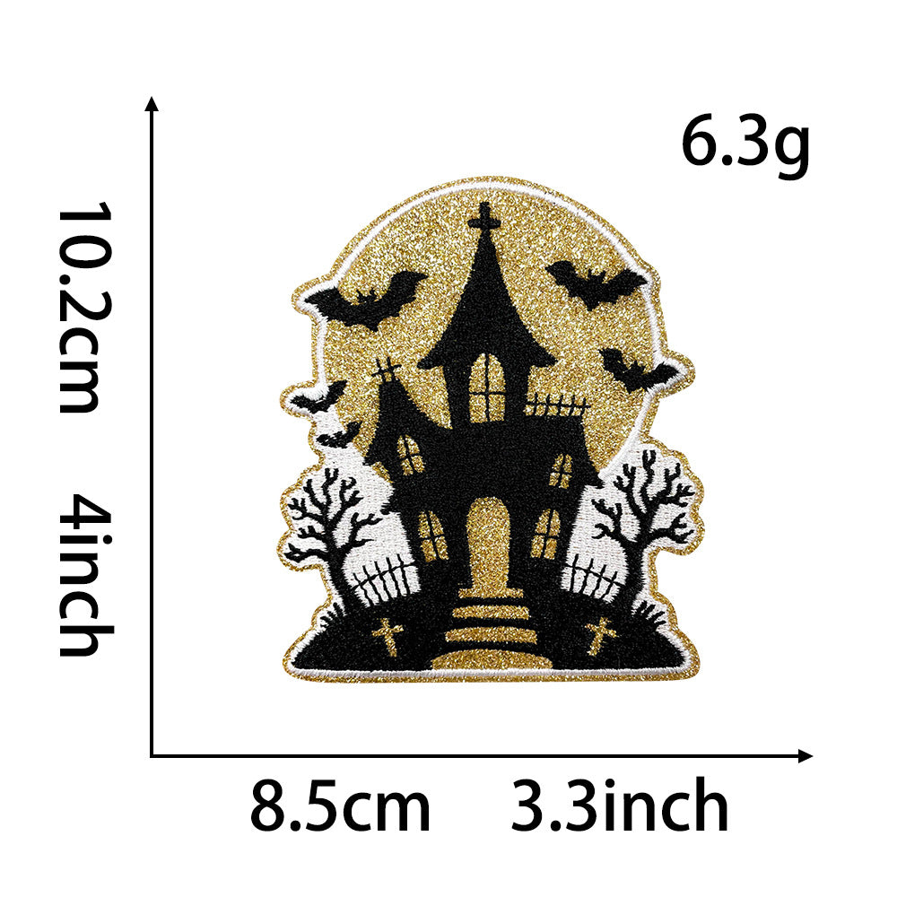 Wholesale  Embroidered Sequin Patches Ghost Witch Pumpkin Skull Haunted House Designs DIY Fashion Accessory For Coats And Clothing