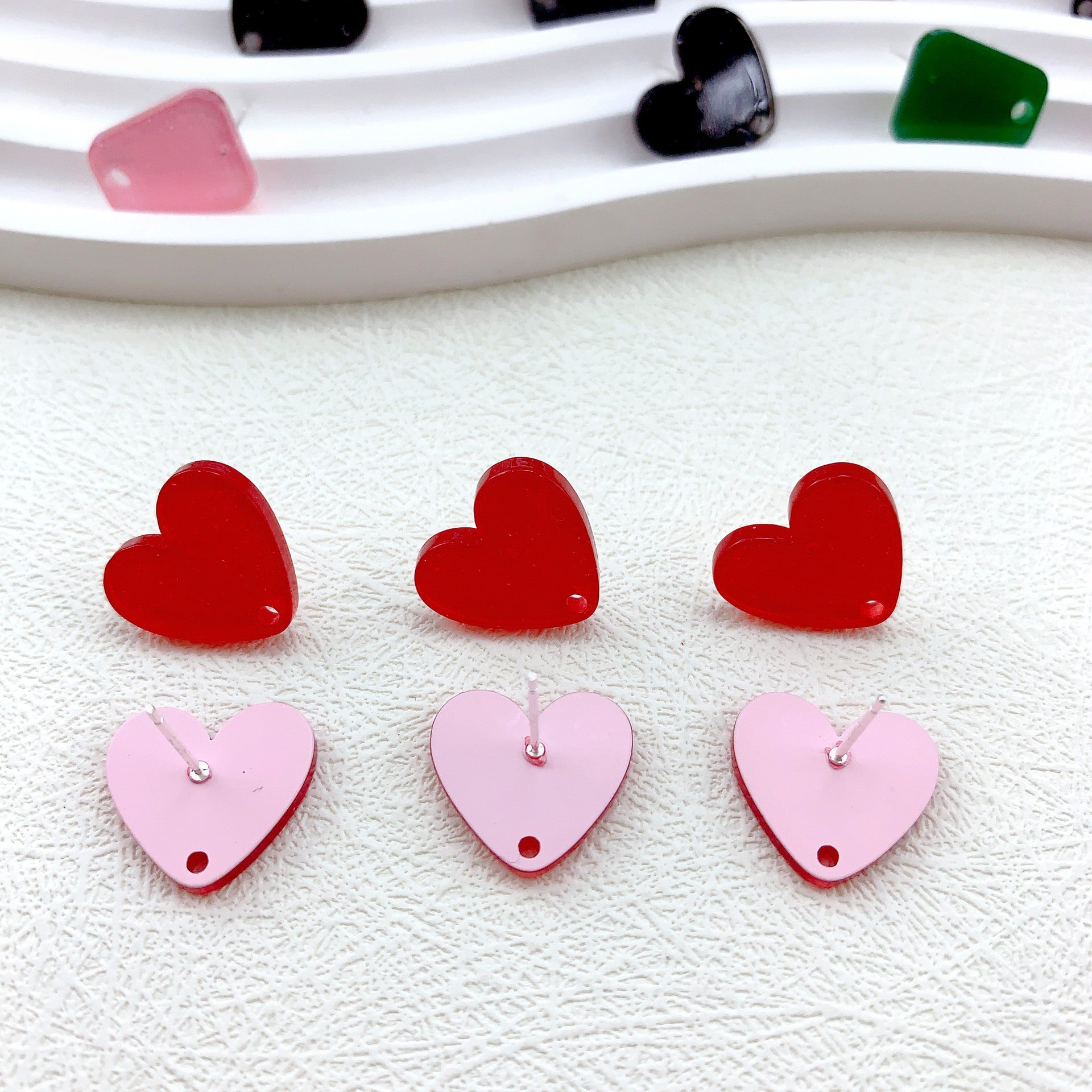Wholesale 50PCS Handmade DIY Acrylic Fine Glitter Heart Trapezoid Colorful 925 Silver Needle Hole Earrings