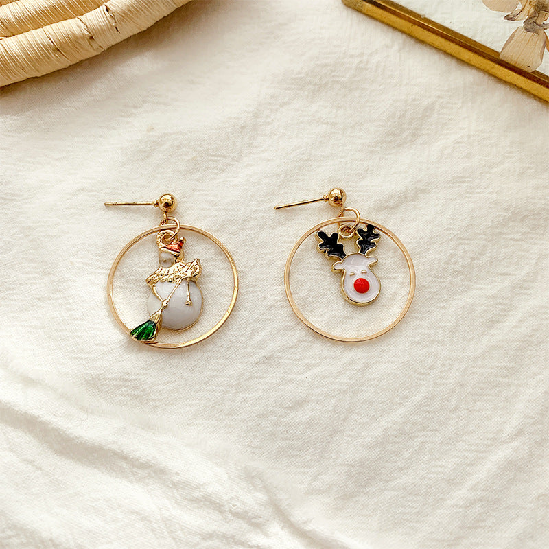 Wholesale Christmas Silver Needle Studded Diamond Oil Drip Asymmetric Tassel Earrings