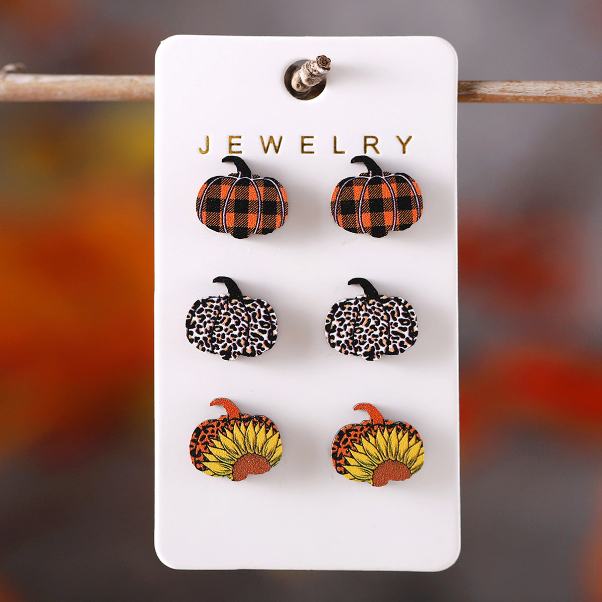 Wholesale Autumn Thanksgiving Leopard Print Wood Earring Set