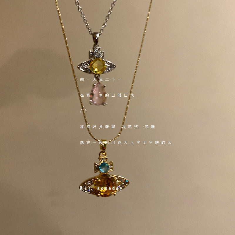 Wholesale Planet Love Butterfly Knot Diamond Pearl Bead Necklace