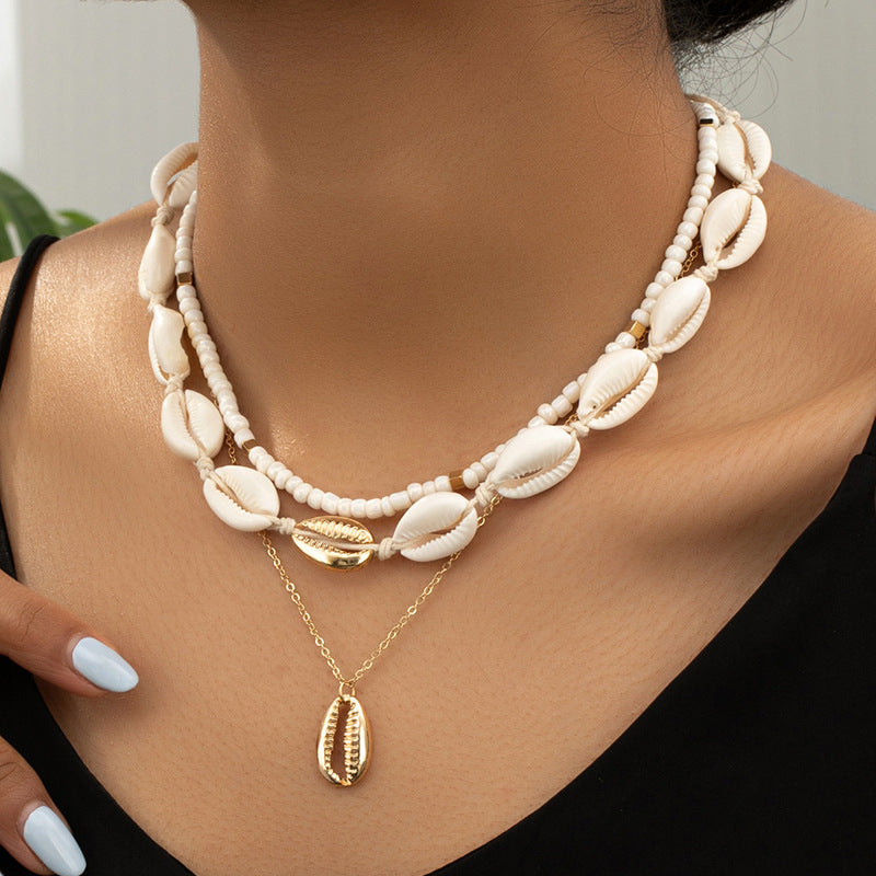 Wholesale Beach Ocean Double Layered Shell Necklace