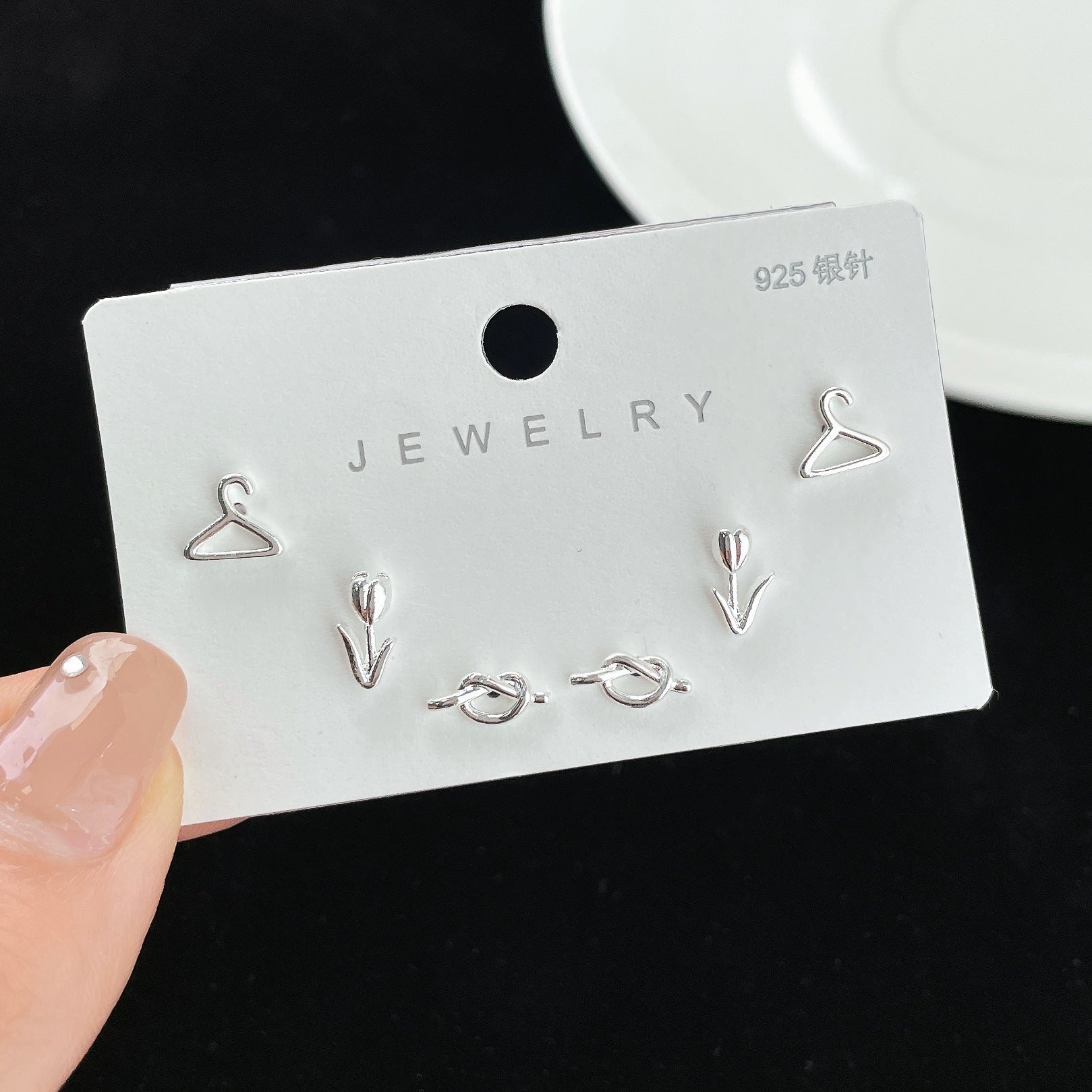 Wholesale silver needle 925 ear piercing earrings set female free mini