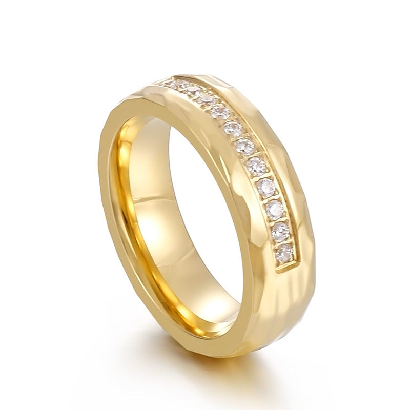 Wholesale Micro inlaid diamond striking texture zircon Titanium Steel Rings