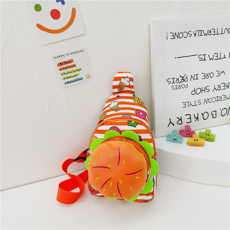 Hamburguesa de dibujos animados al por mayor linda bolsa de lienzo de cuerpo cruzado para niños