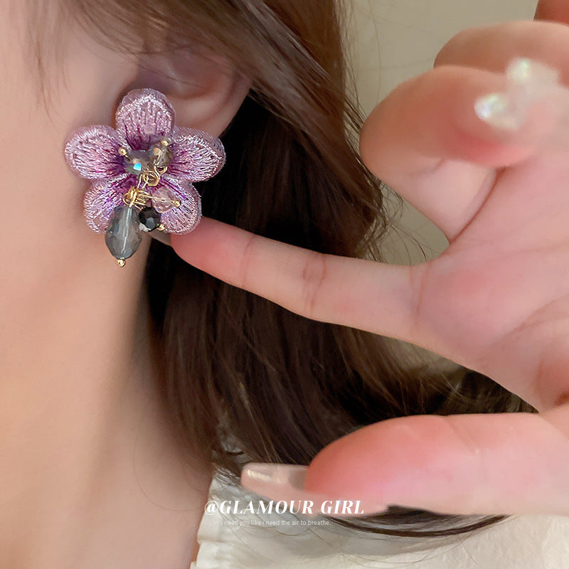 Wholesale Fabric Flowers Crystal Earrings