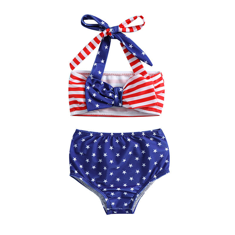 Wholesale Kids Bowknot Mermaid Suspenders Split Polyester Swimwear