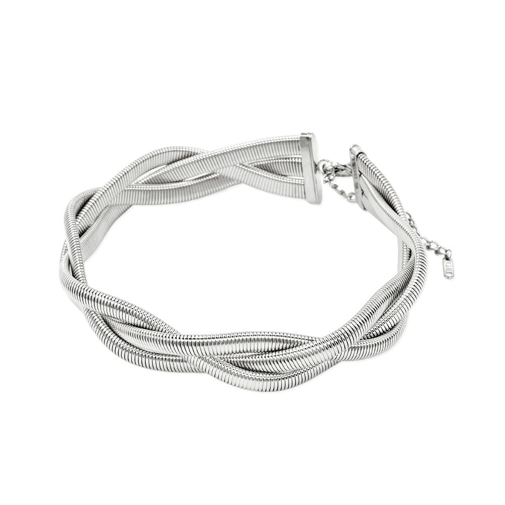 Wholesale Simple Hand-woven Three-layer Twist Titanium Steel Necklace Bracelet