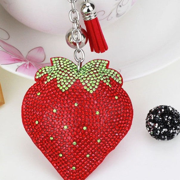 Wholesale Tassel Diamond-encrusted Strawberry Double Color Diamond Keychains