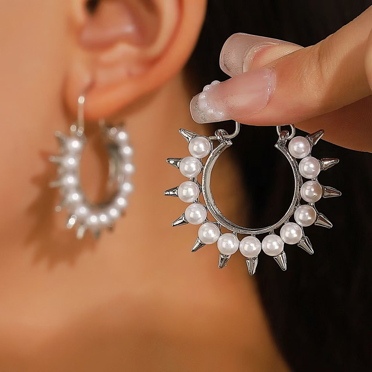 Wholesale Gothic thorn heart-shaped cross water drop punk earrings