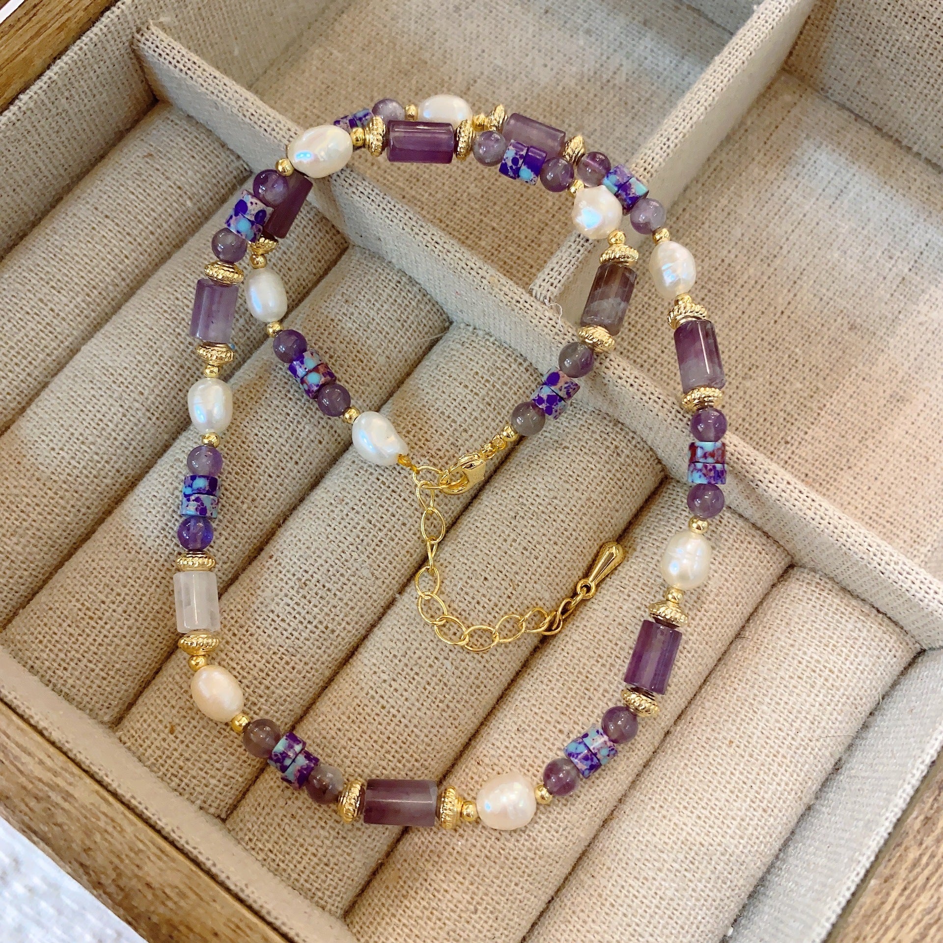 Wholesale Natural Stone Freshwater Pearl Colored Glass Beaded Necklace