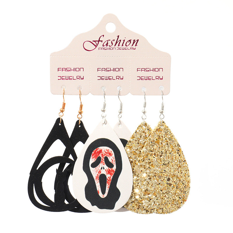 Wholesale PUHalloween Scary, Funny, Teardrop-shaped Skull Pumpkin Earrings