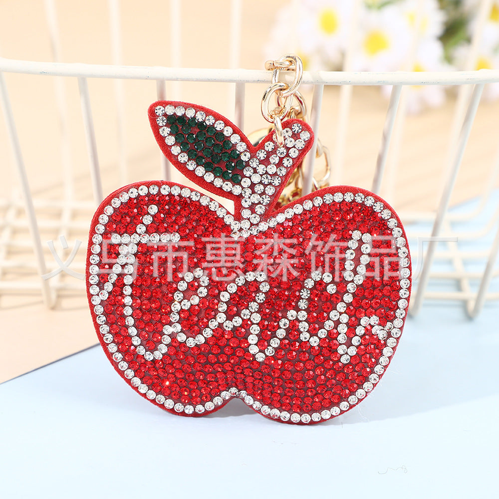 Wholesale 4pcs creative diamond-encrusted apple keychain holiday gifts