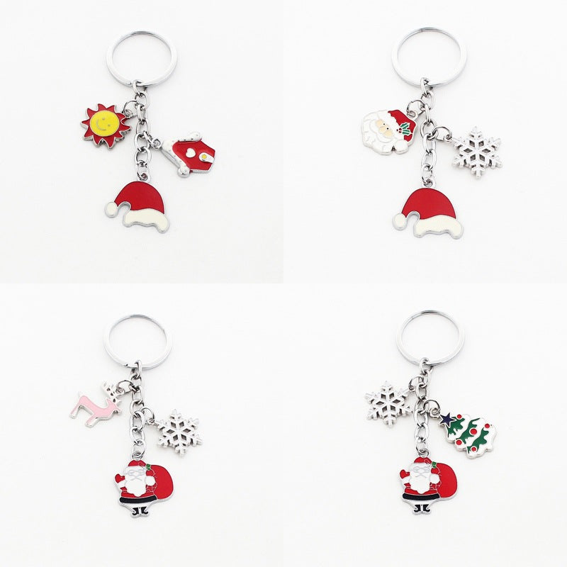 Wholesale Christmas Santa Claus Christmas Tree Drop Oil Zinc Alloy Keychain