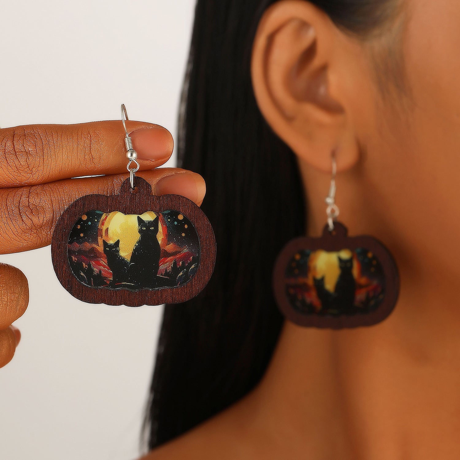 Wholesale New Halloween Ghost Pumpkin Black Cat Geometric Color Earrings