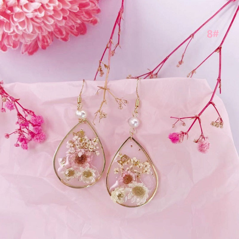 Wholesale Geometric Natural Dried Flowers Gold Leaf Earrings