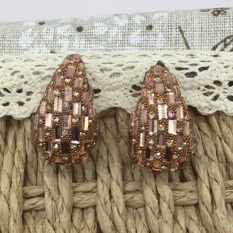 Wholesale Comma Colored Glass Full Diamond Earrings