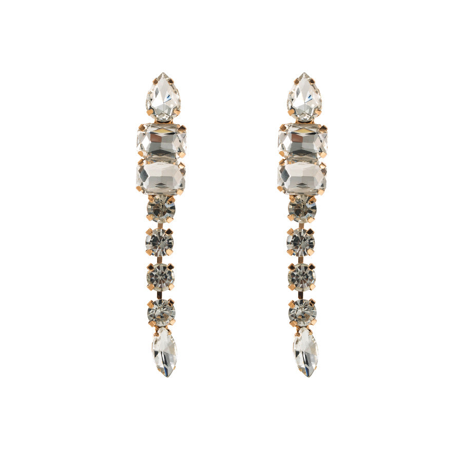 Wholesale Exaggerated Alloy Diamond Multi-layered Geometric Glass Diamond Long Earrings