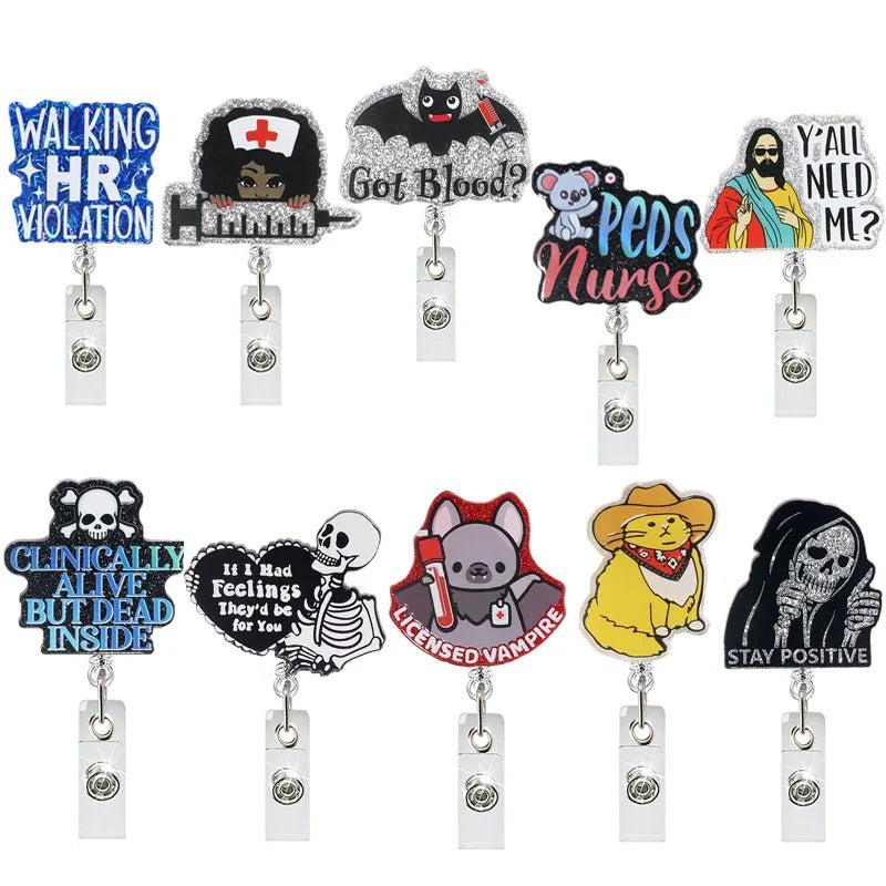 Wholesale 10pcs Acrylic Fun Badge Retractable Keychain