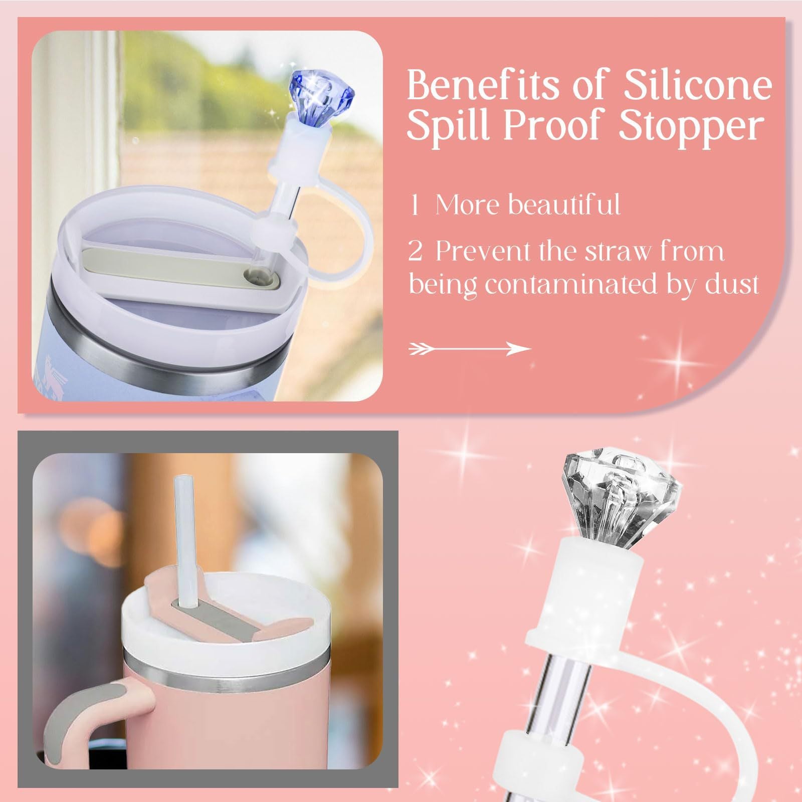 Wholesale 5pcs  Diamond straw cover cartoon cute doll silicone straw cover 8mm 10mm