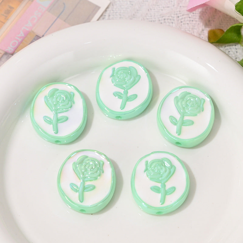 Wholesale  10pcs/pack Double sided rose round cake with straight hole bead   Acrylic Beads