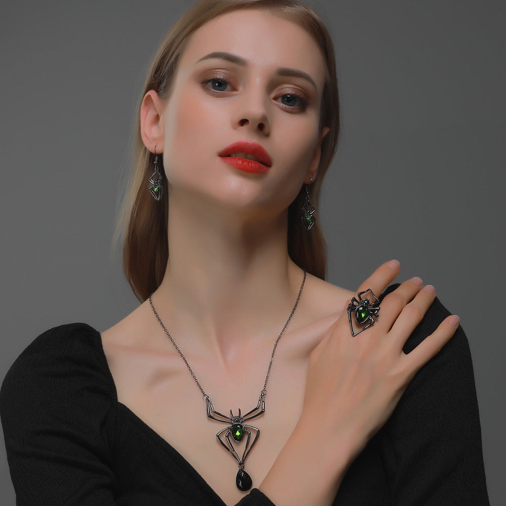 Wholesale Alloy Retro Green   Jewelry Set 3 Piece Necklace Earrings Ring For Women Party Costume Accessory