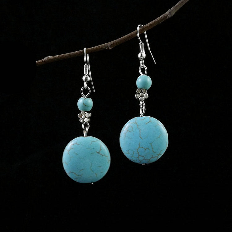 Wholesale Tibetan Nepal Ethnic Minority Vintage Miao Silver Turquoise Earrings