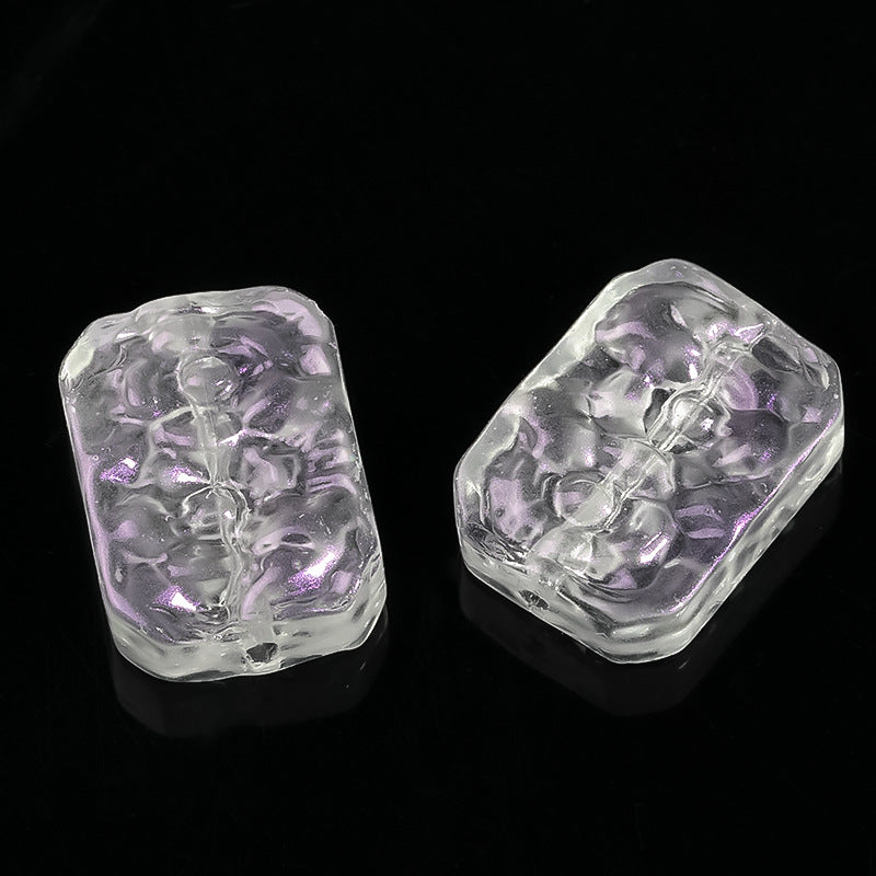 Wholesale 100pcs Glass Double Sided Flower Sign Imitation Jade Square Sign Through Hole Beads DIY