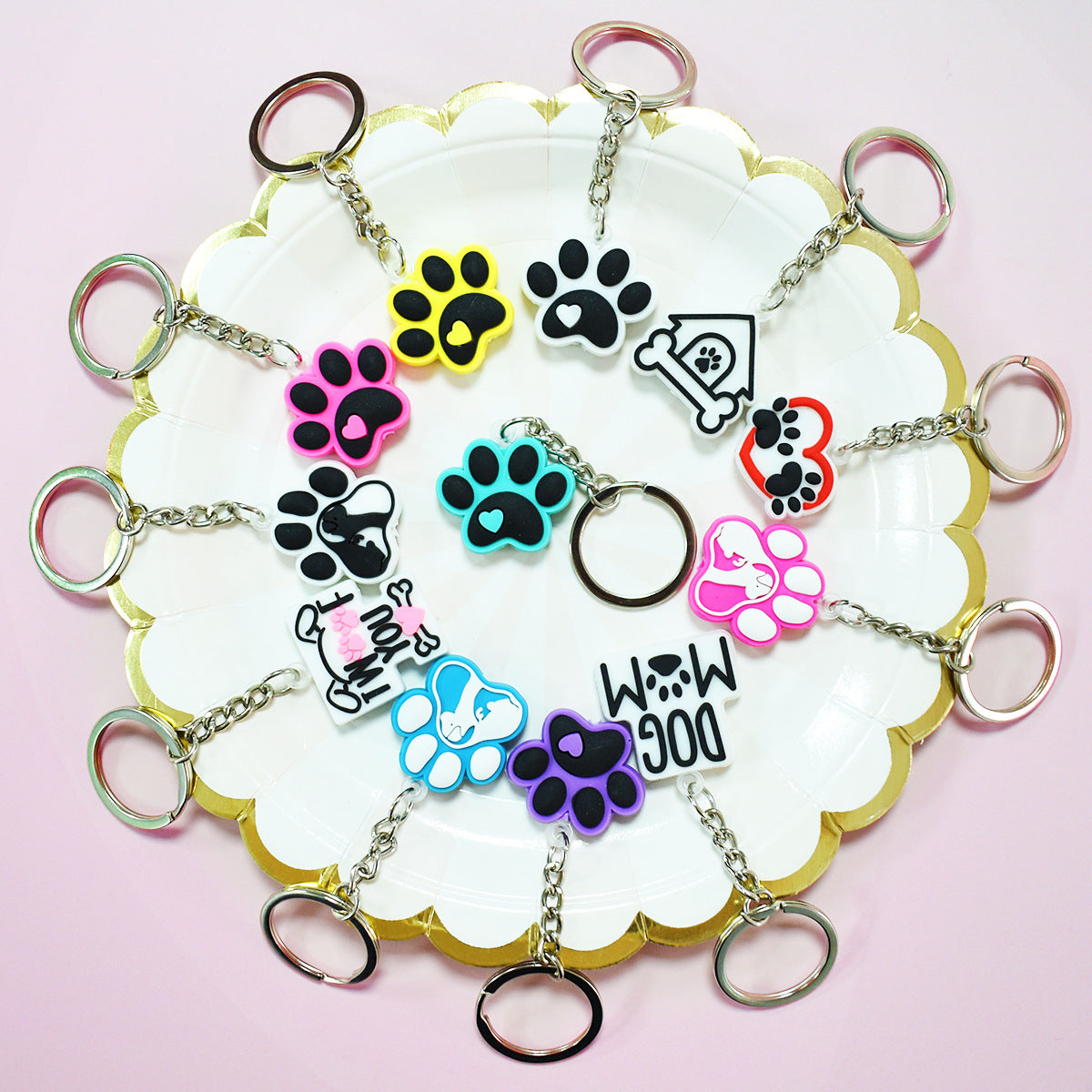Wholesale Random 100pcs Cute Cartoon Dog Paw Zinc Alloy Keychains