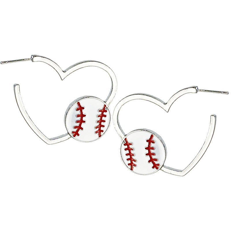 Wholesale 2 Pairs/pack Rugby Themed Big Hoop Heart Earrings