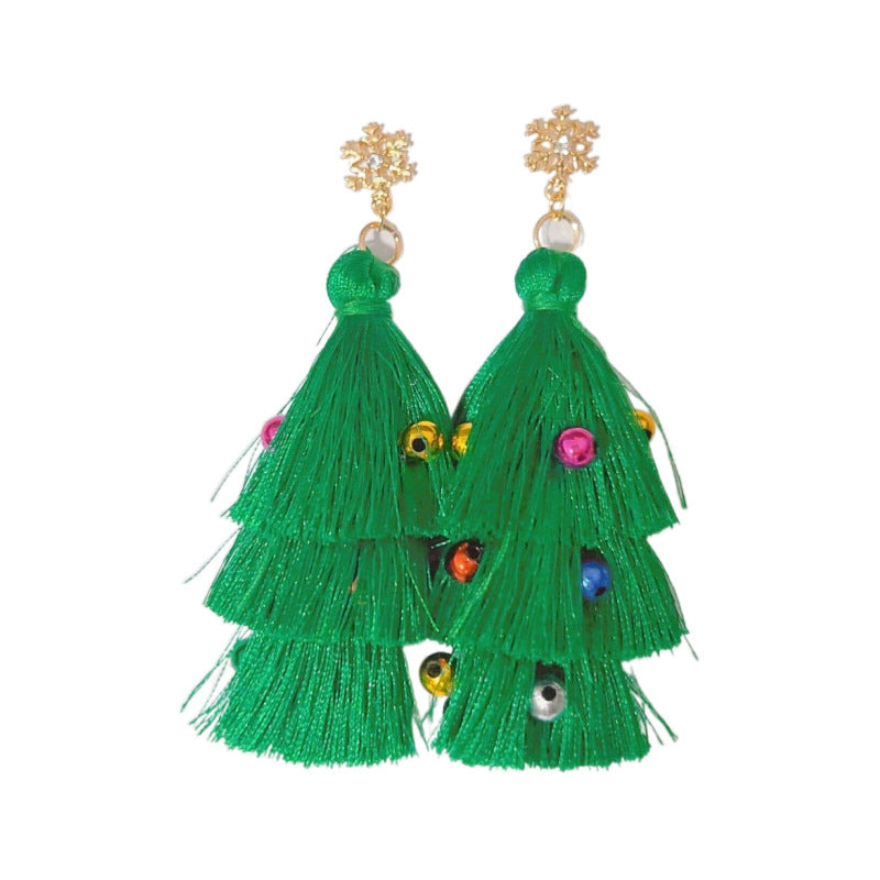 Wholesale Christmas Tassel Bell Long Earrings Hand Woven Alloy Women Jewelry Accessory Gift Boutique