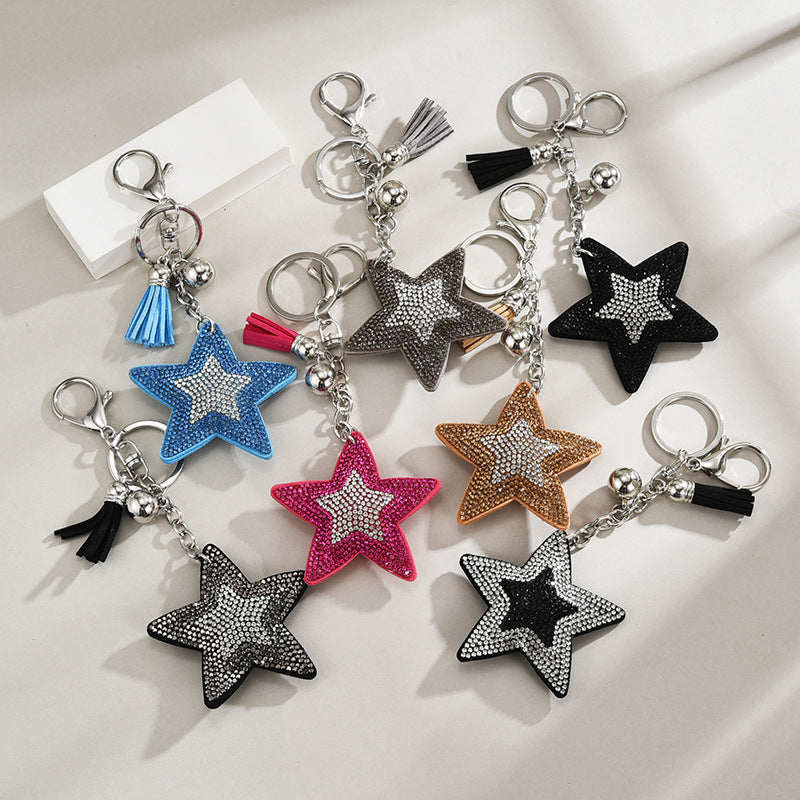 Wholesale Sequined Creative Two-Color Inlaid Diamond Five-Pointed Star Tassel Keychain