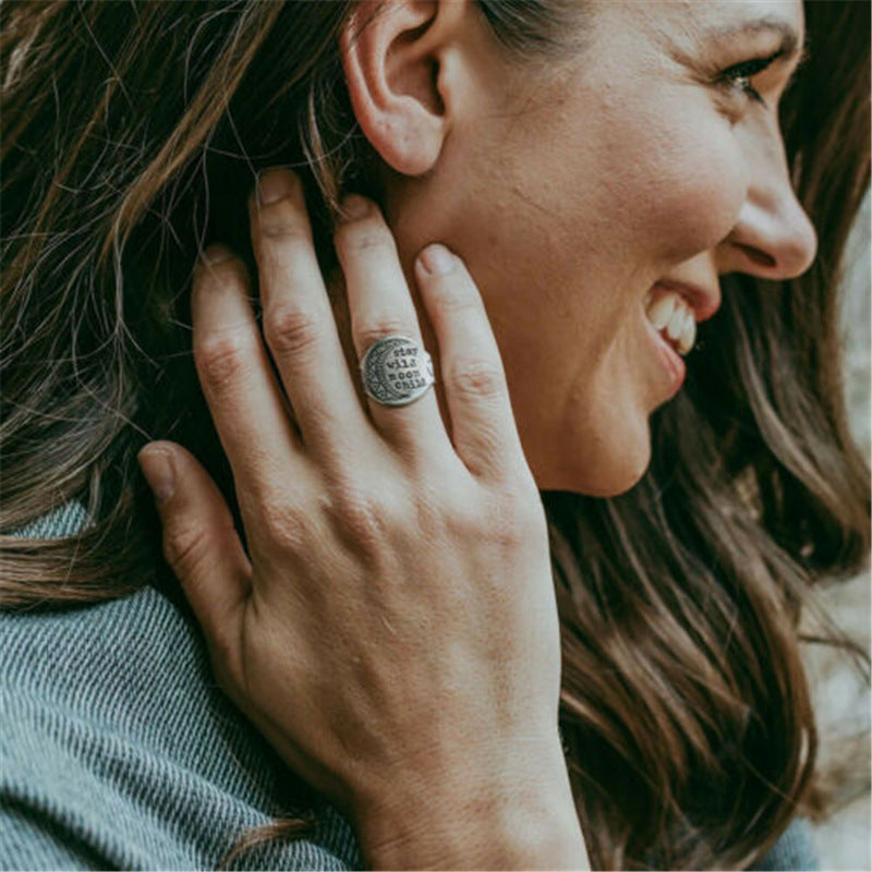 Wholesale Creative Letter Disc Engraved Ring